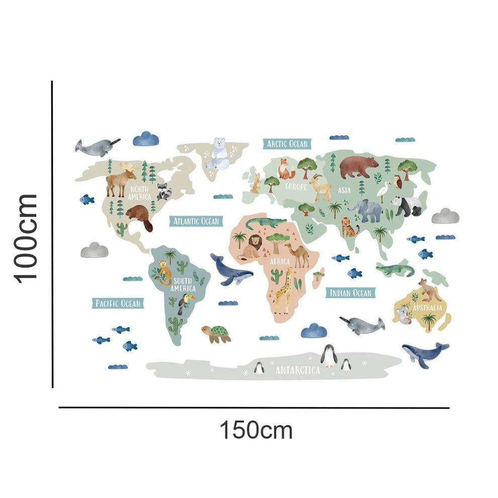 Calcomania Mapa mundi infantil animales