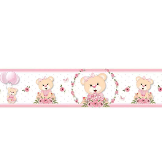 Cenefa infantil adhesiva Oso de jardín floral