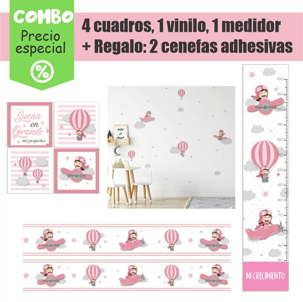 Combo de aviador rosa para niña