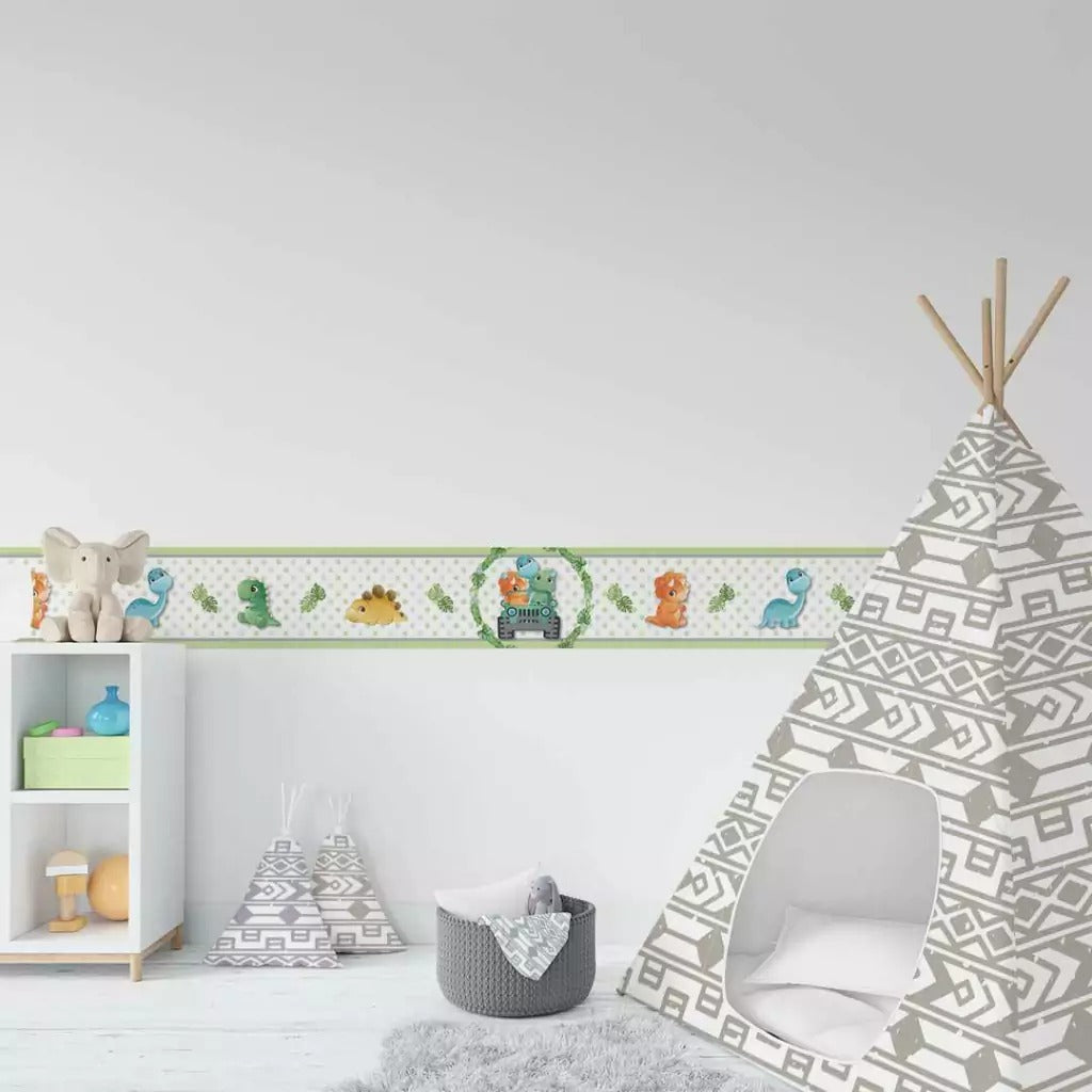 Cenefa infantil adhesiva Dinosaurios Acuarela