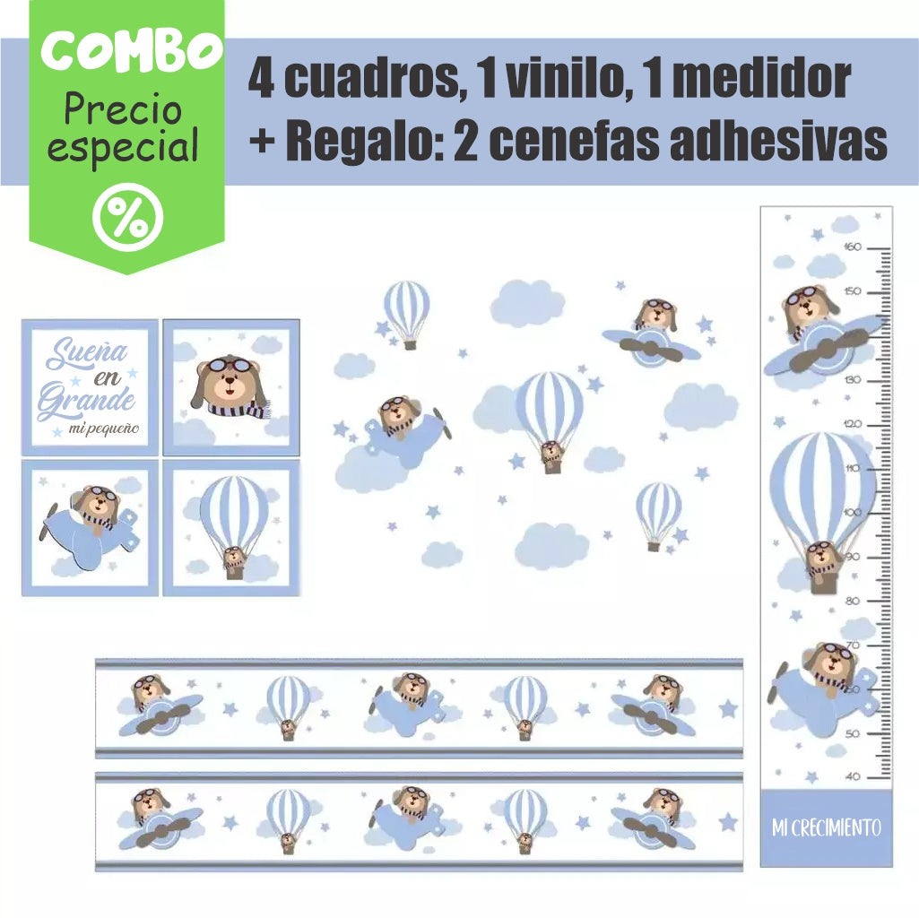Combo de oso aviador azul Claro