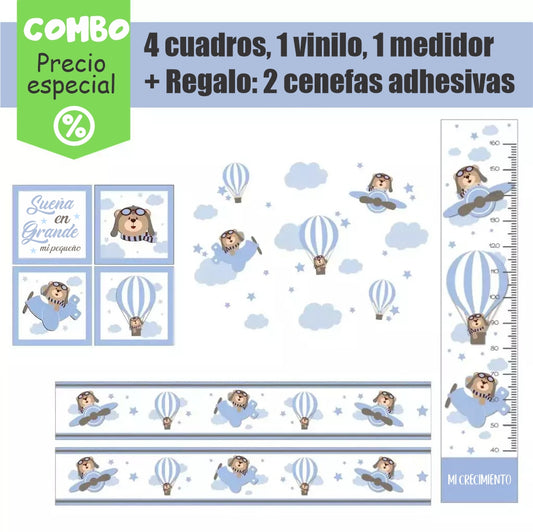 Combo de oso aviador azul Claro
