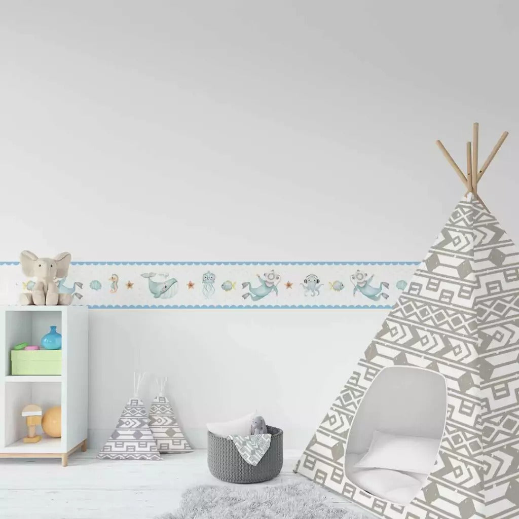 Cenefa infantil adhesiva Fondo Marino