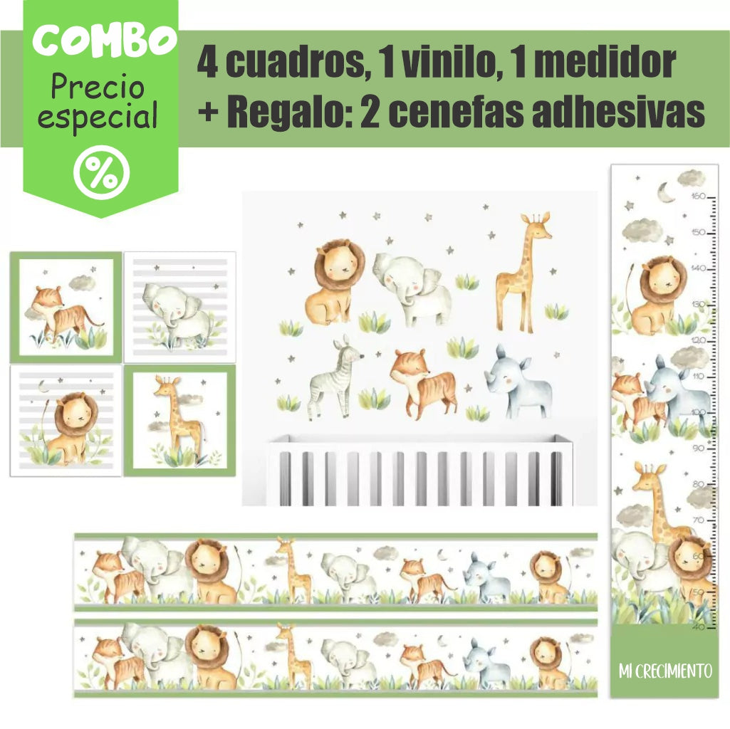 Combo de animales de safari en acuarela verde