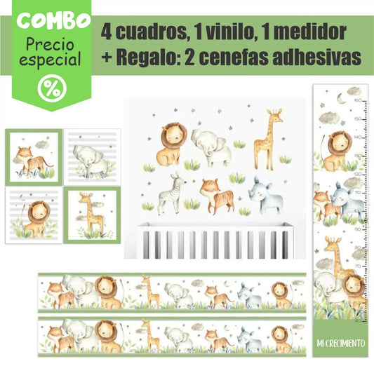 Combo de animales de safari en acuarela verde