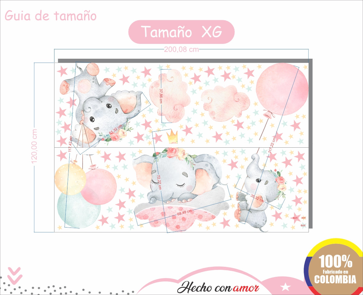Vinilos decorativos Adhesivos infantiles de Pared elefante de acuarela 2 niña (0043)