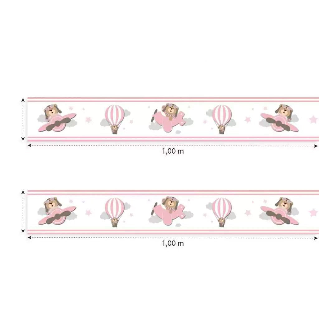 Cenefa infantil adhesiva Osa Aviadora Rosada