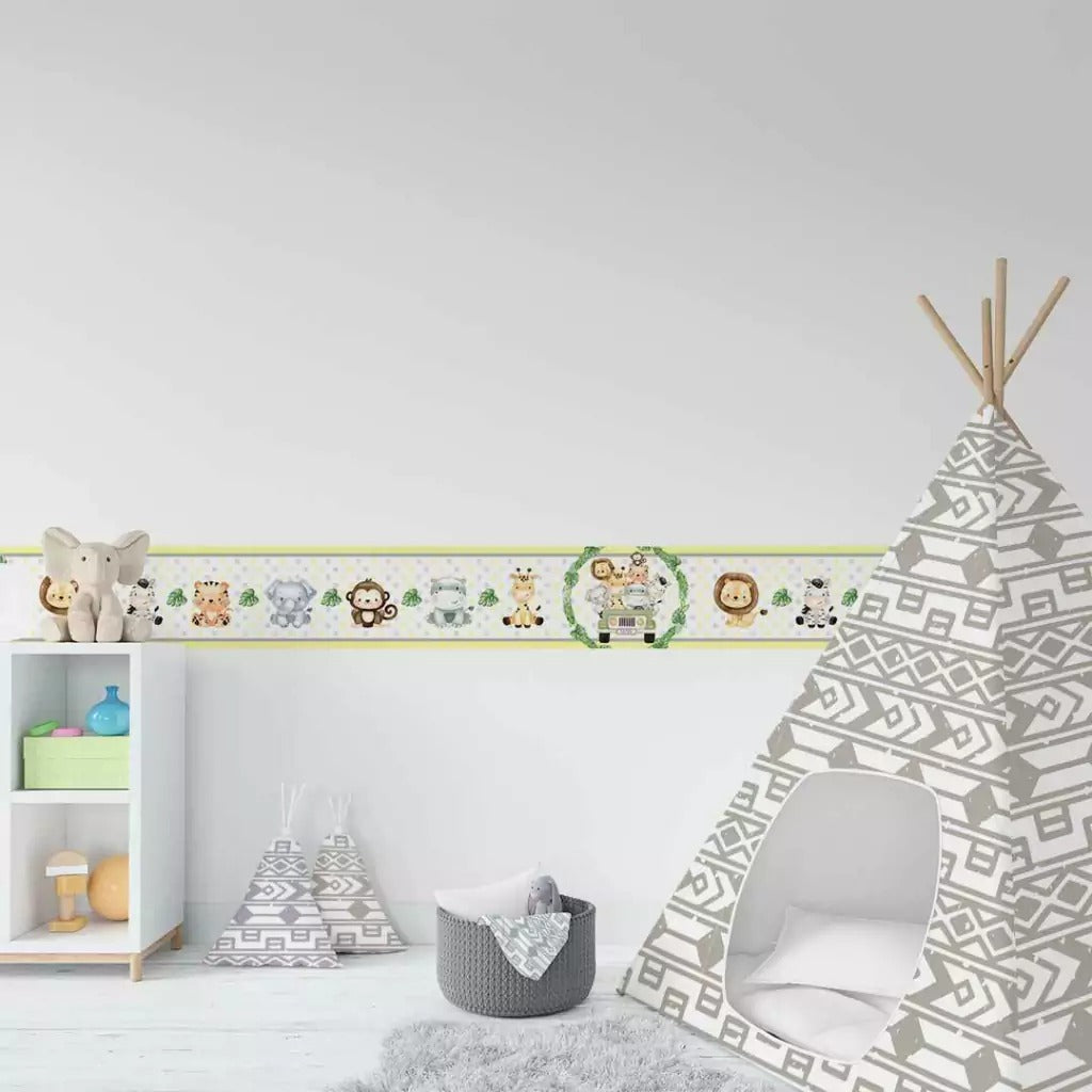 Cenefa infantil adhesiva jeep safari con acuarela