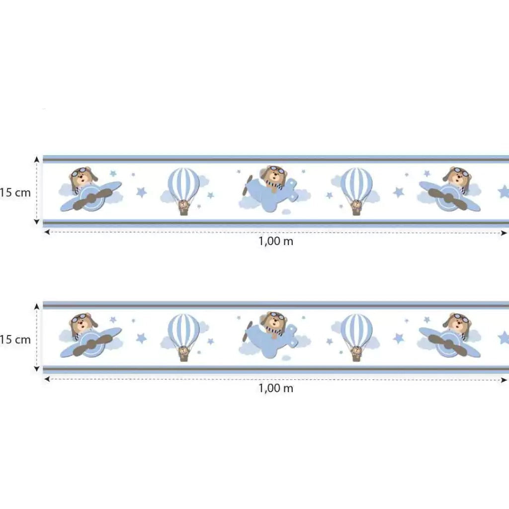 Cenefa infantil adhesiva Oso aviador azul