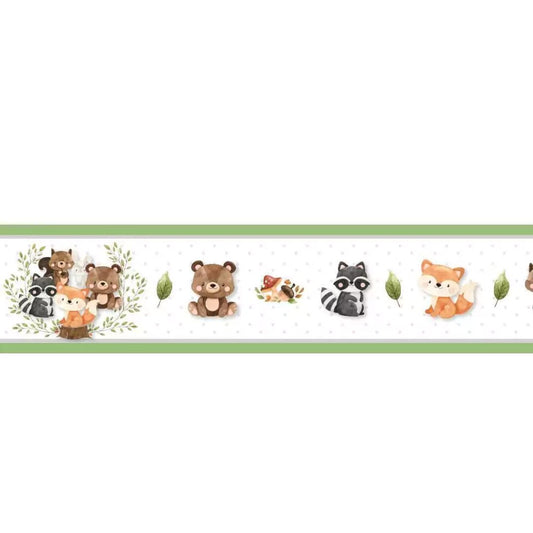Cenefa infantil adhesiva Animales del Bosque Acuarela