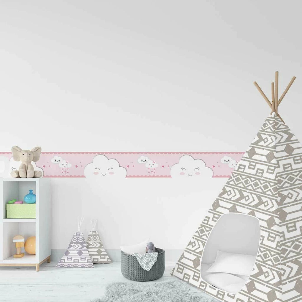 Cenefa infantil adhesiva Nube con lluvia de amor