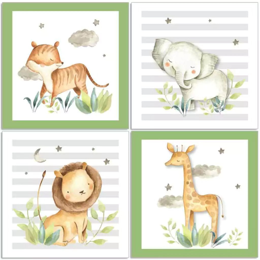 Combo de animales de safari en acuarela verde