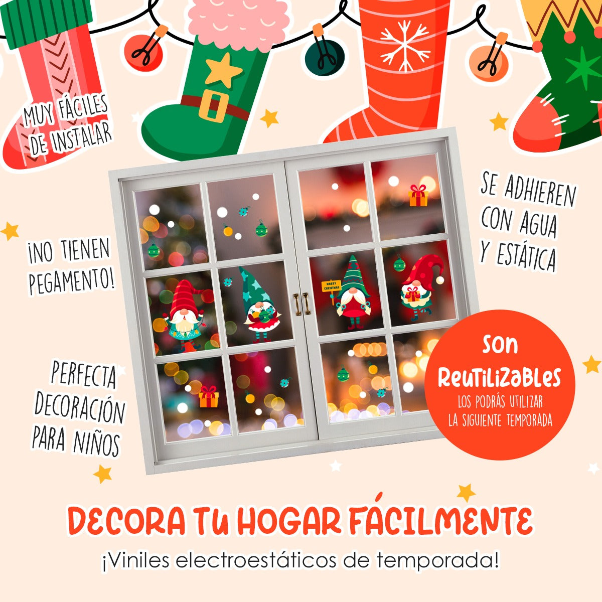 Vinil Electro estático para ventanas DUENDECITOS NAVIDEÑOS