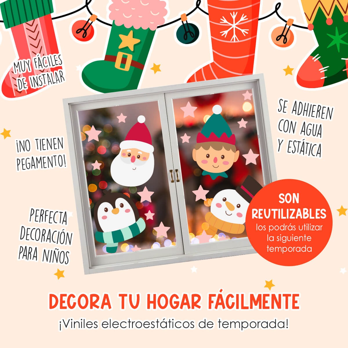 Vinil Electro estático para ventana Sonrisas de Navidad