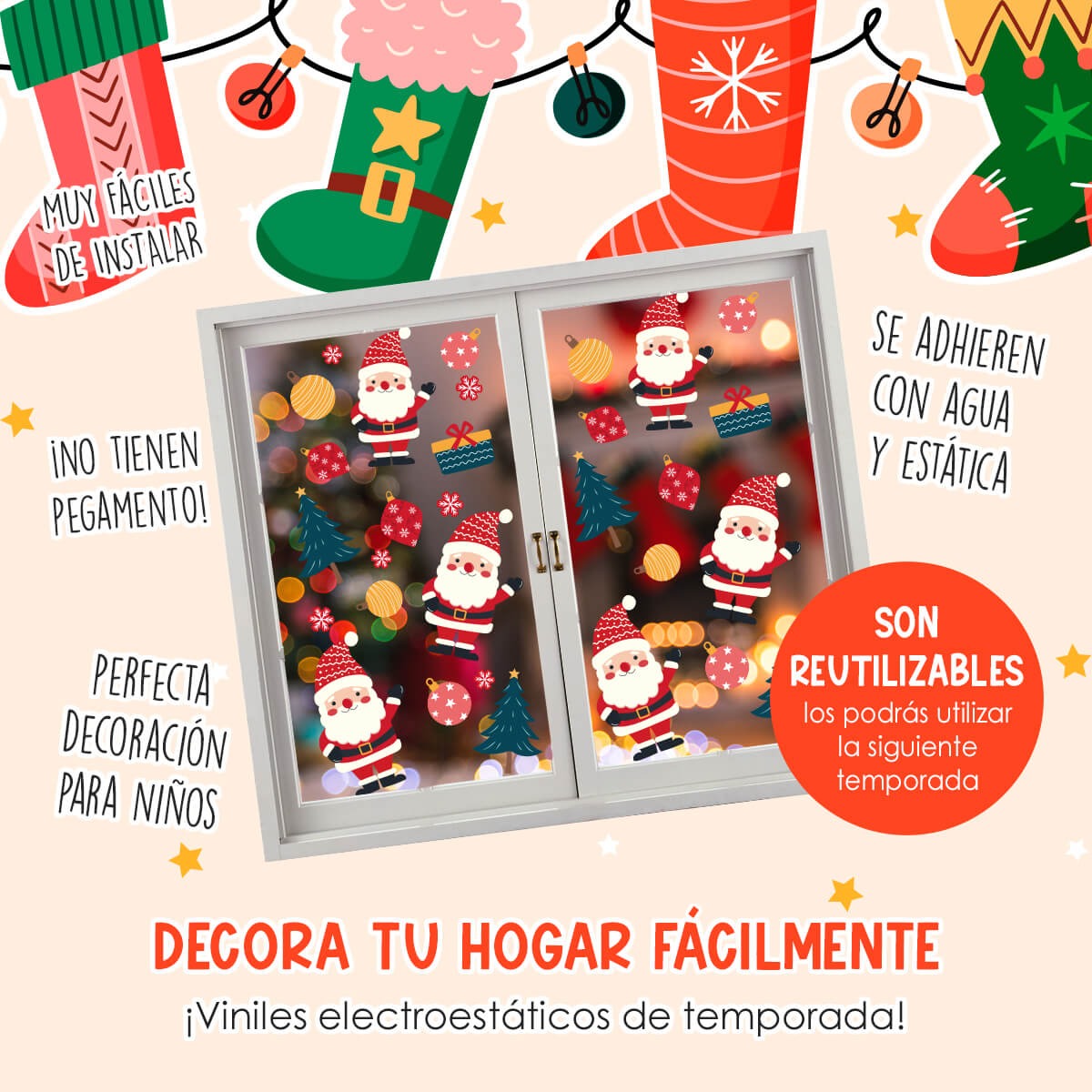 Vinil Electro estático para ventana Luces para Santa