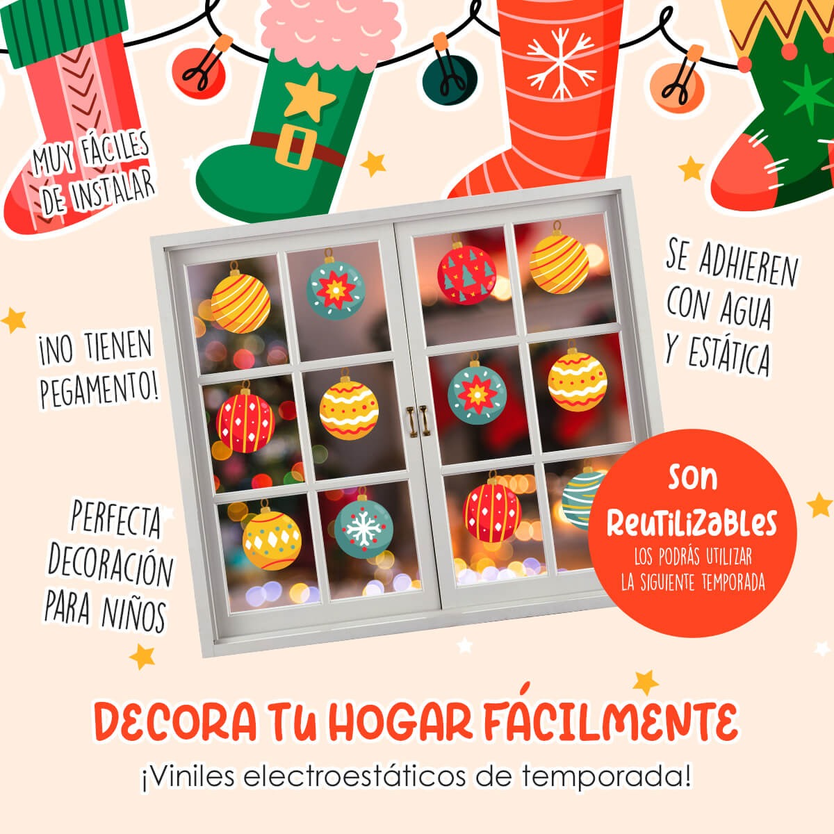 Vinil Electro estático para ventanas Esferas navideñas