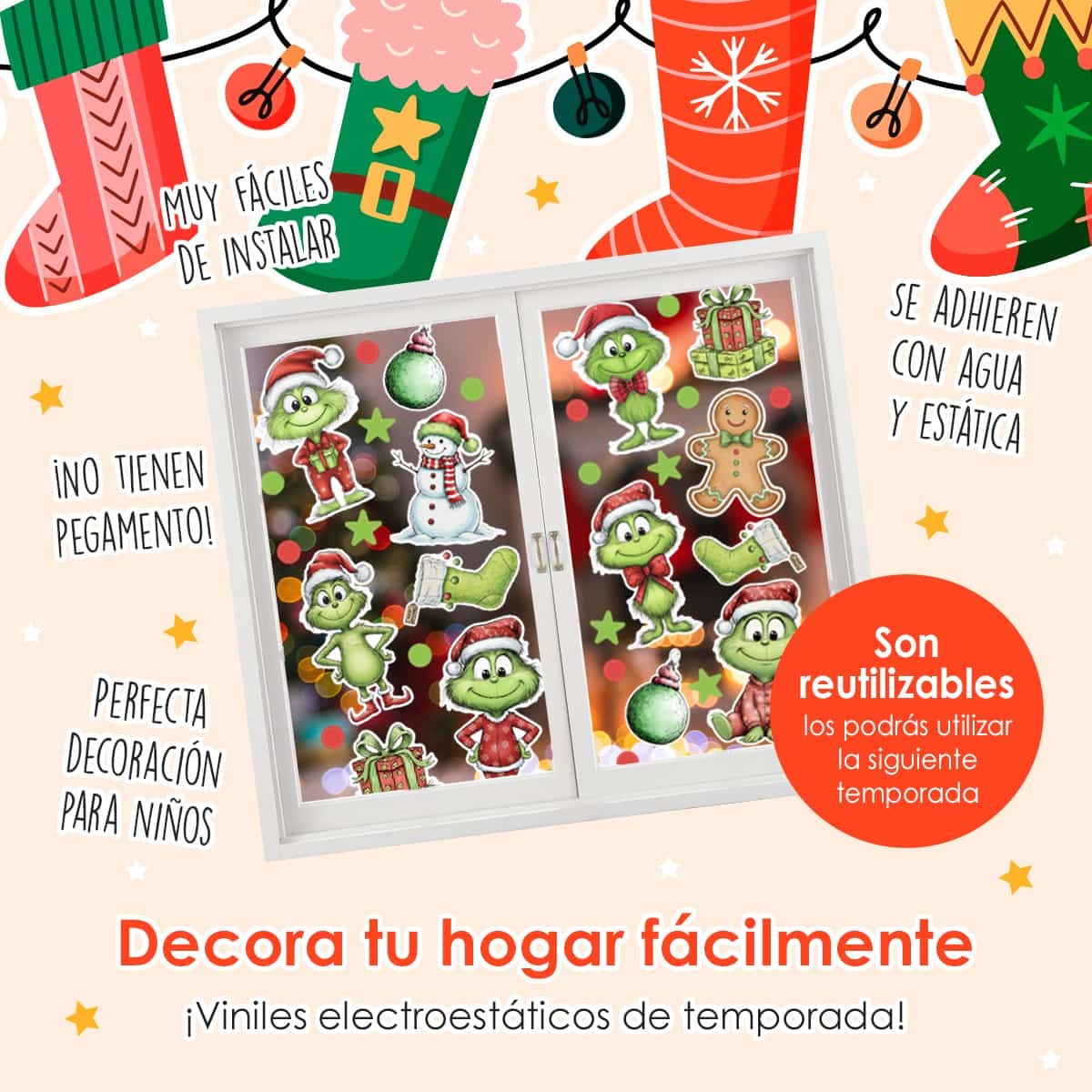 Vinil Electro estático para ventana Navidad Green