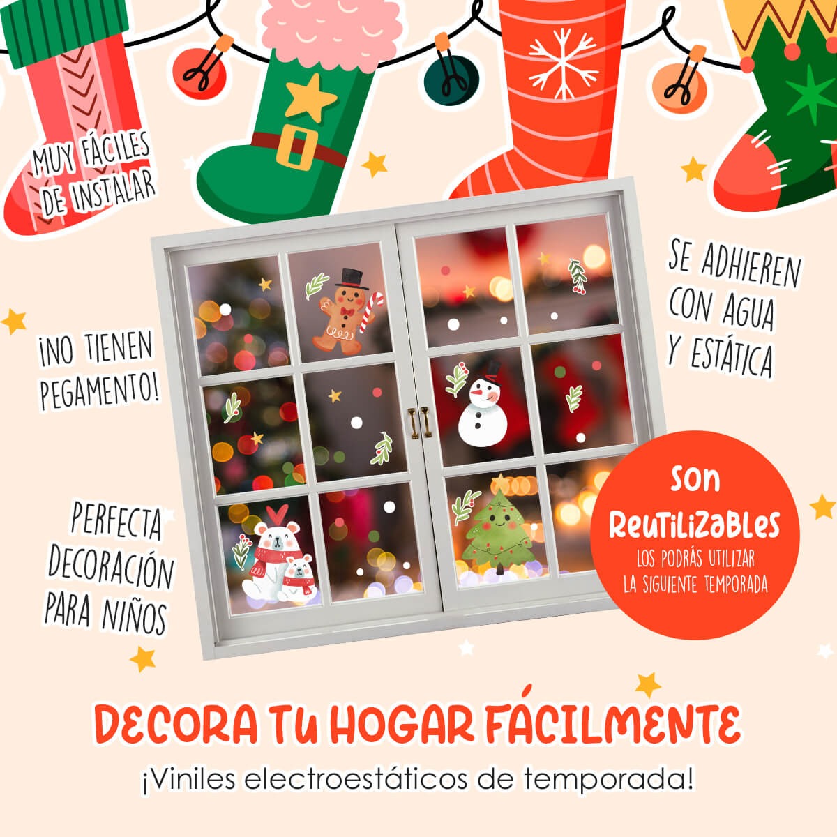 Vinil Electro estático para ventanas Espíritu Navideño