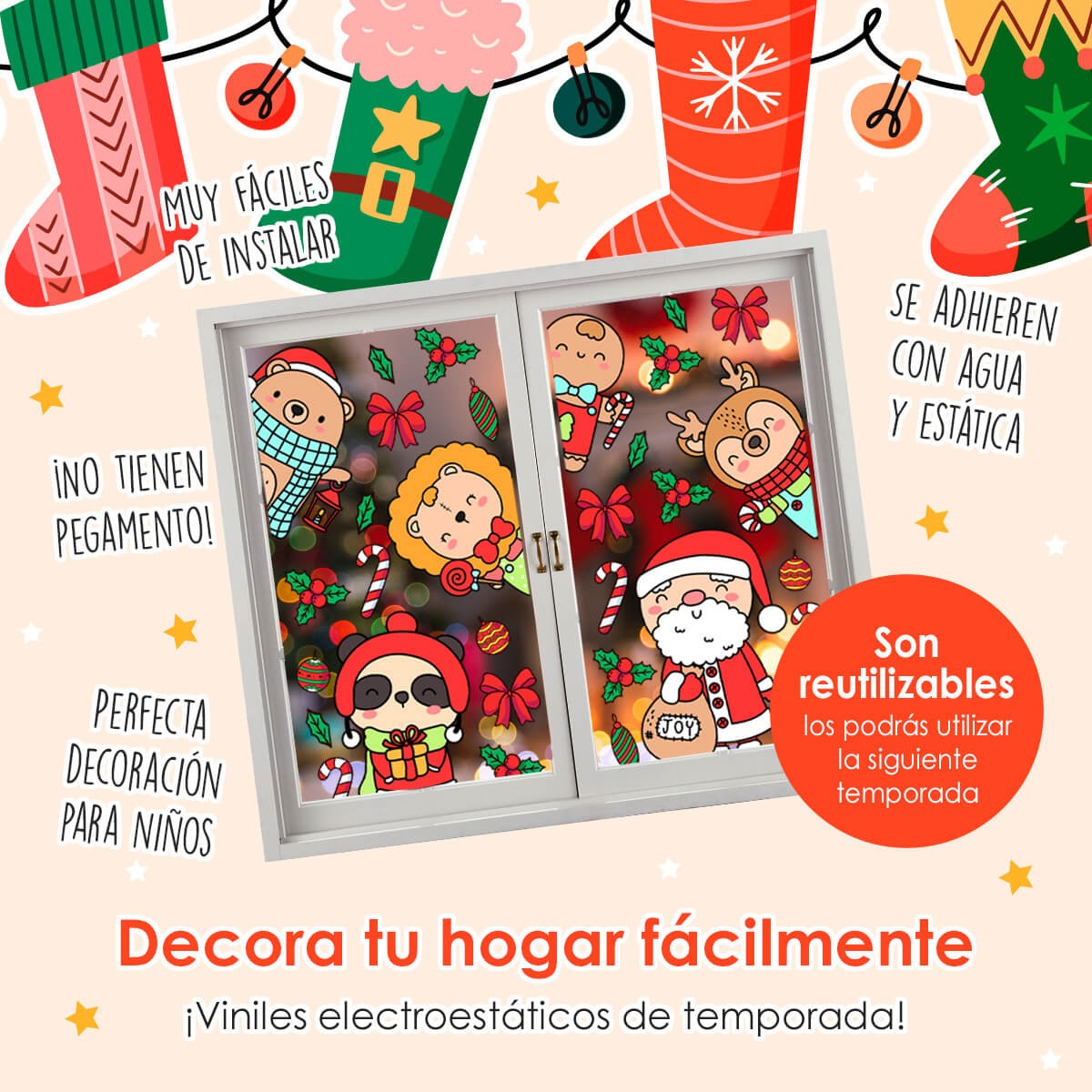 Vinil Electro estático para ventana Ayudantes de Santa