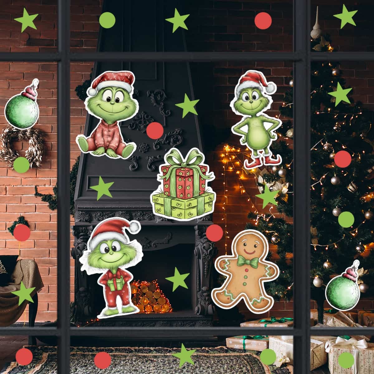 Vinil Electro estático para ventana Navidad Green