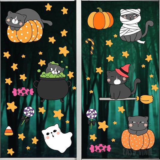 Vinil Electro estático para ventanas Gatos y Brujas