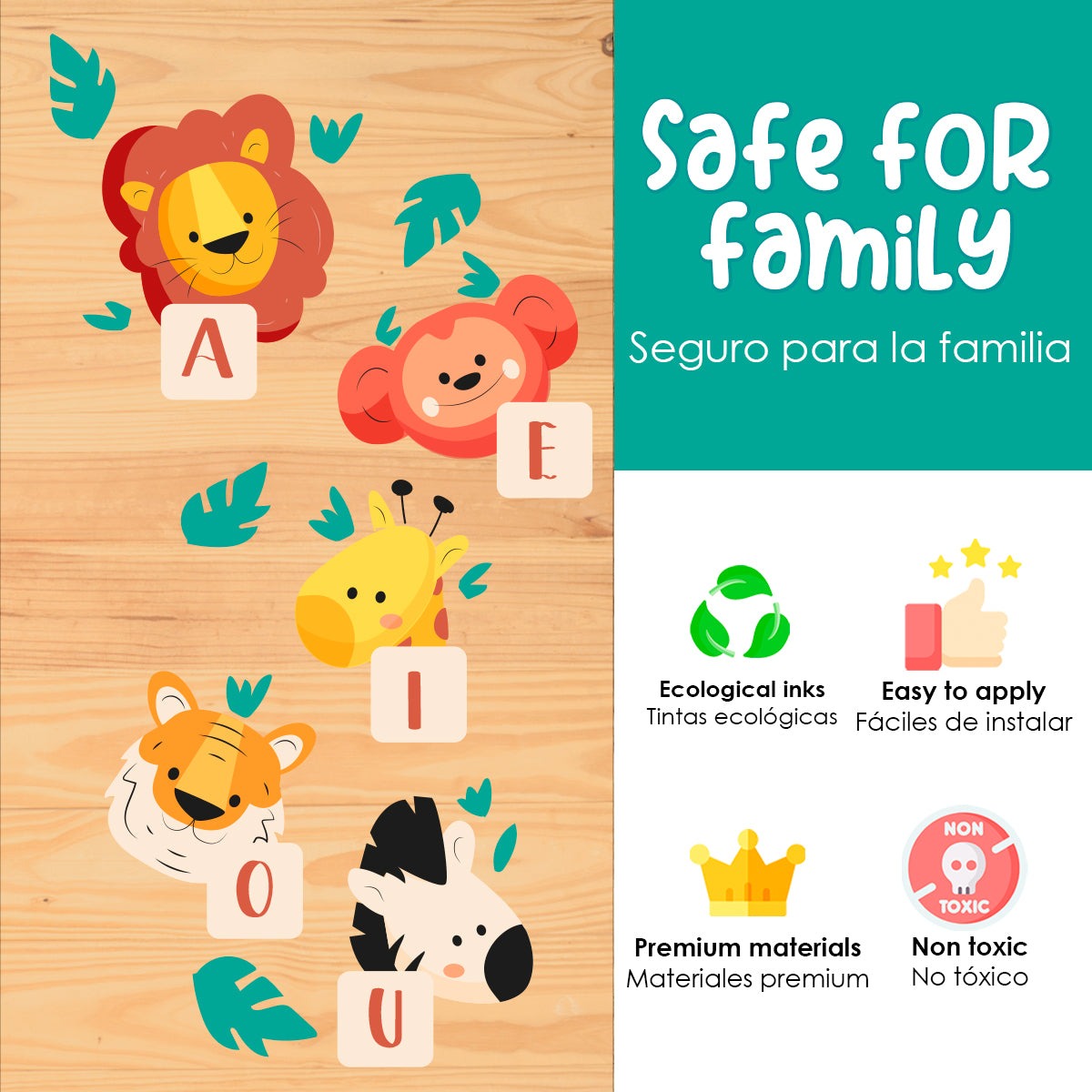 Calcomania Para pisos Animalitos de la jungla vocales