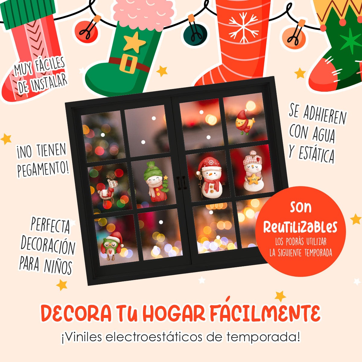 Vinil Electro estático para ventanas Familia de Nieve