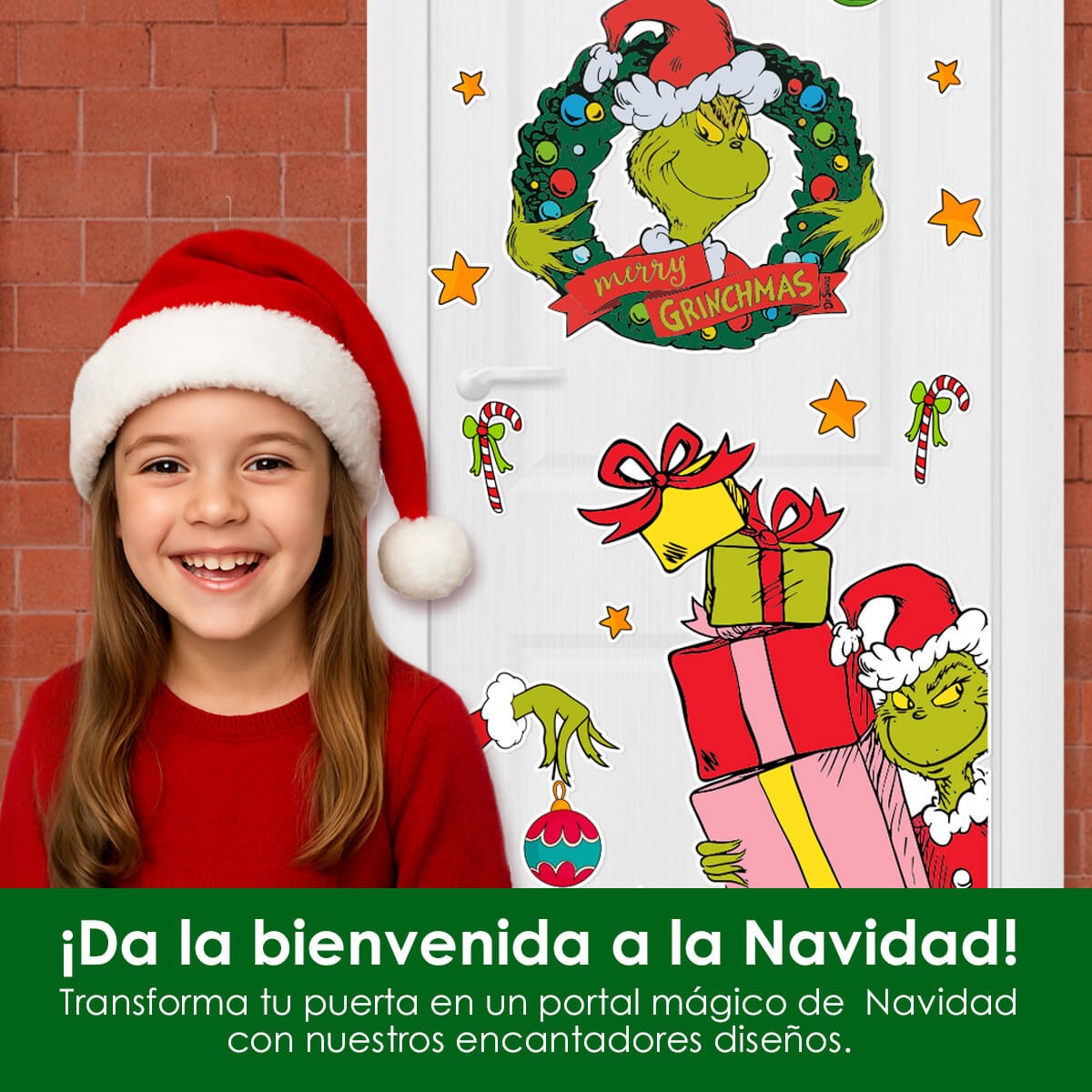 Vinilo para puerta Navidad Grinch Merry Christmas