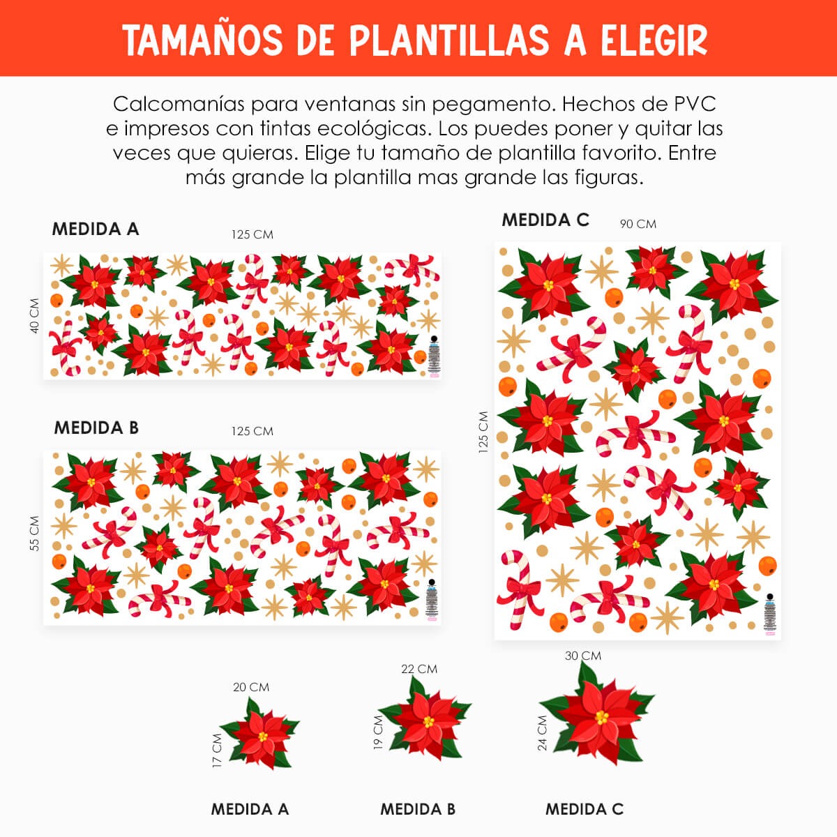 Vinil Electro estático para ventanas flores navideñas