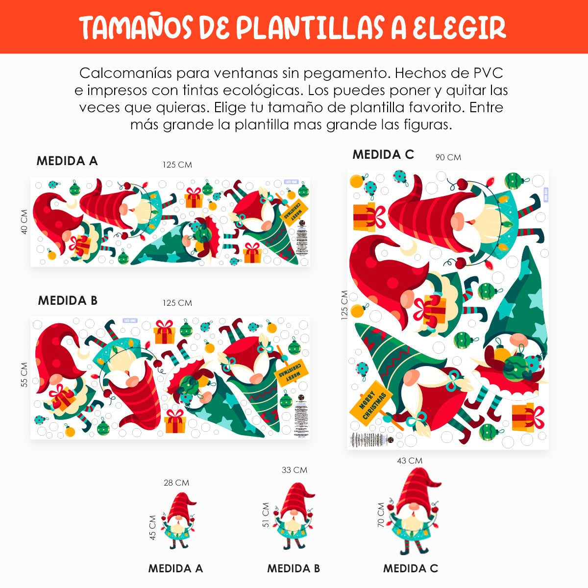 Vinil Electro estático para ventanas DUENDECITOS NAVIDEÑOS