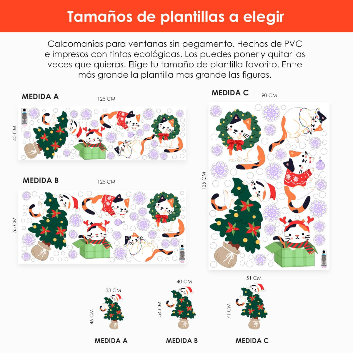 Vinil Electro estático para ventana Gatitos navideños
