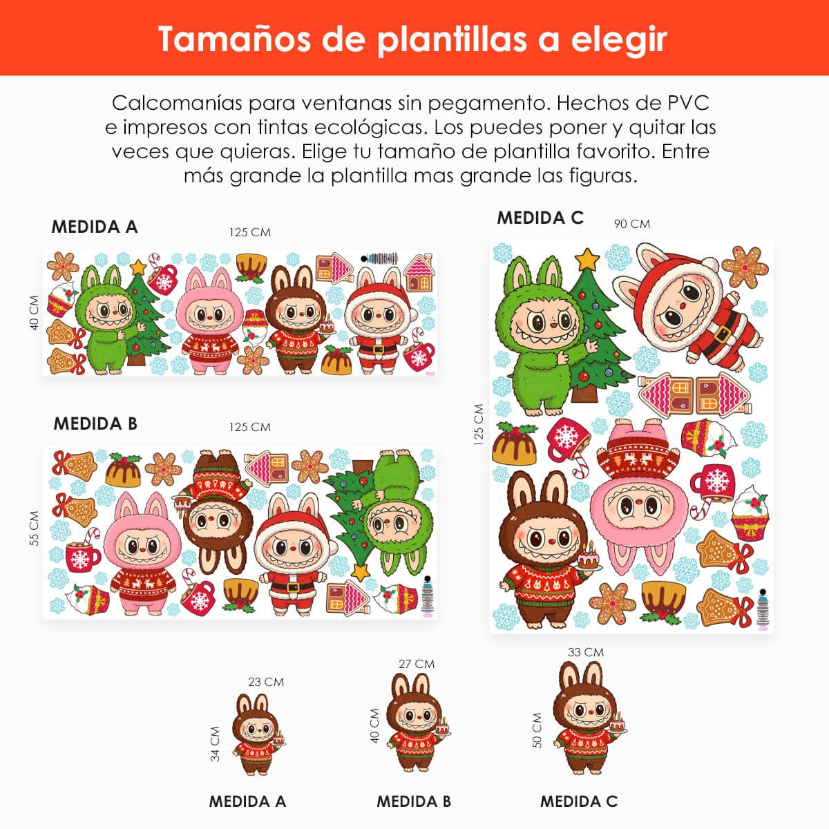 Vinil Electro estático para ventana Navidad con Labubus