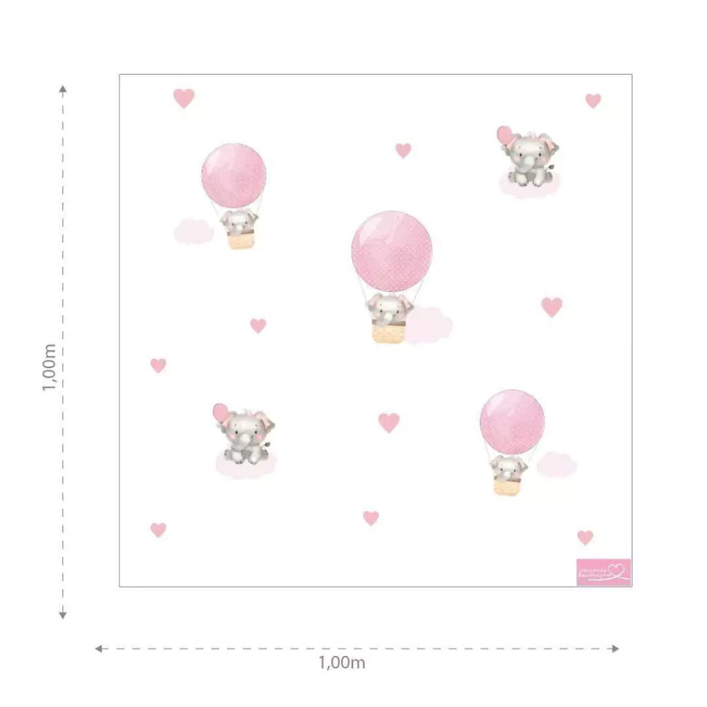 Combo de globos y elefantes con nubes rosas