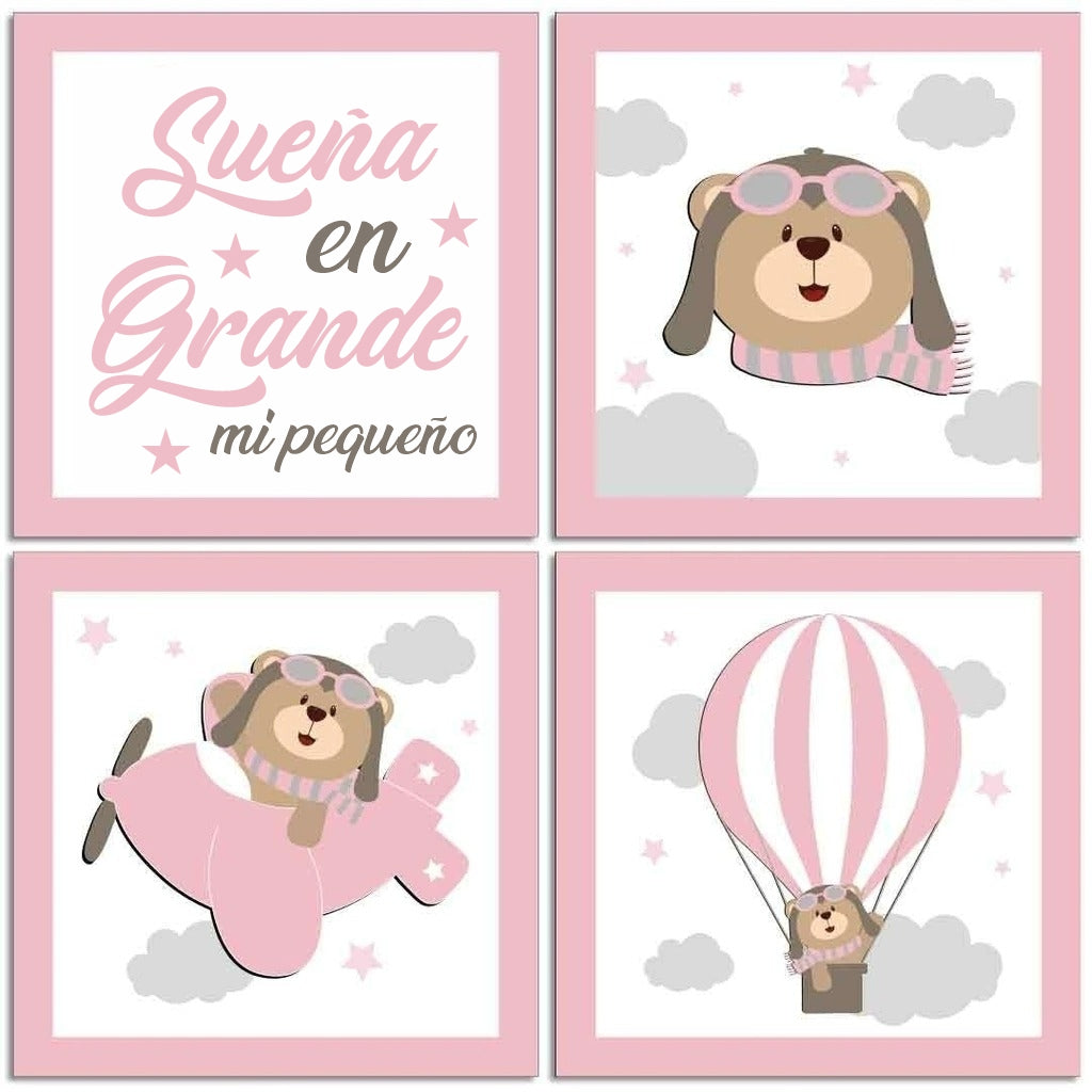 Combo de osito de peluche de aviador rosa