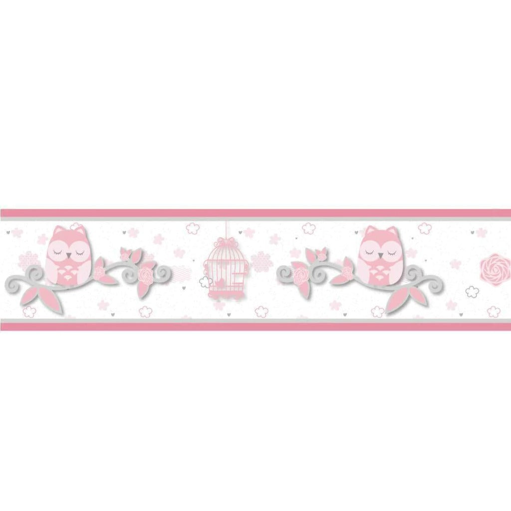 Cenefa infantil adhesiva Buho Rosado