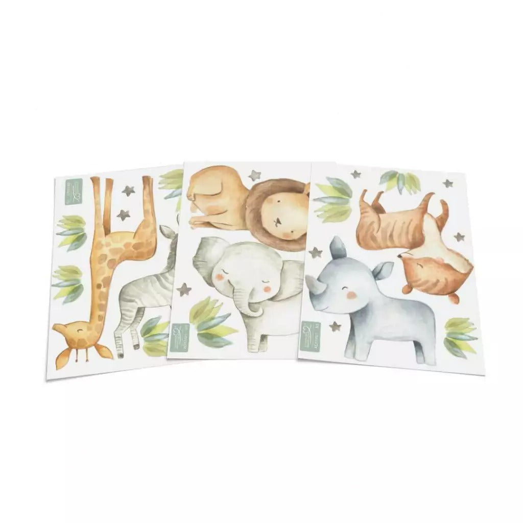 Combo de animales de safari en acuarela verde