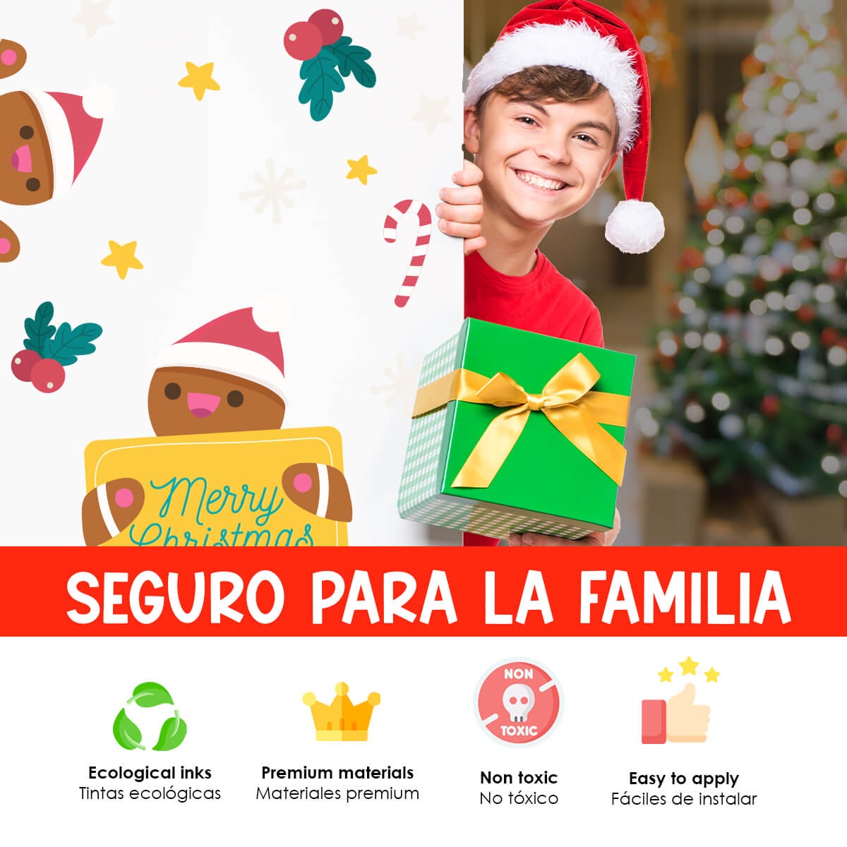 Vinilo para puerta Navidad Abrazos con regalos
