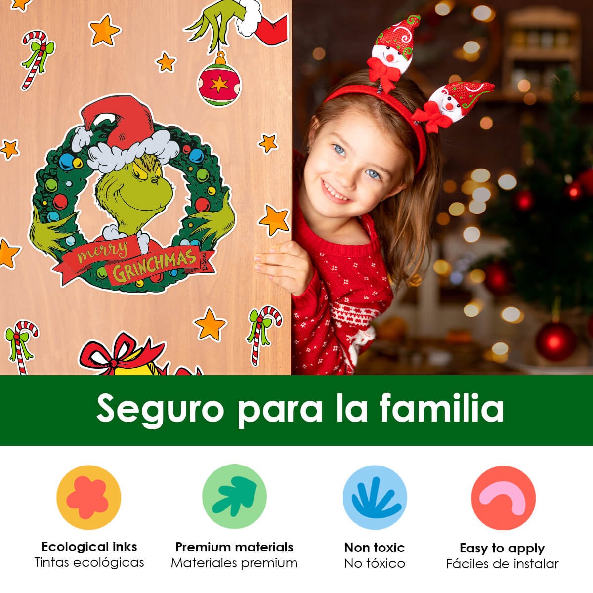 Vinilo para puerta Navidad Grinch Merry Christmas