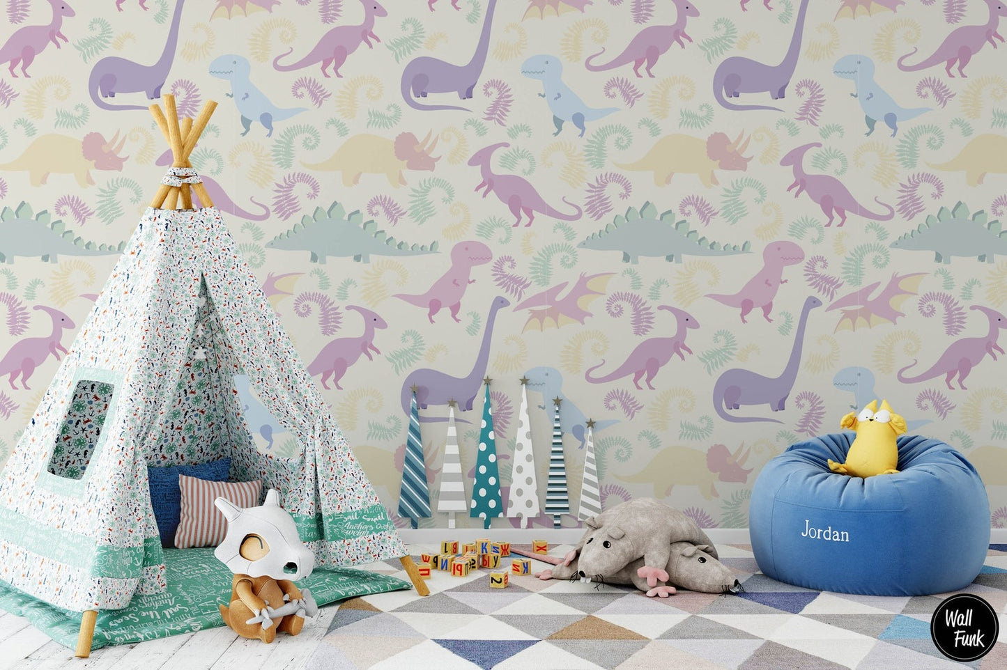 Papel para paredes Mosaico jurassico para niña