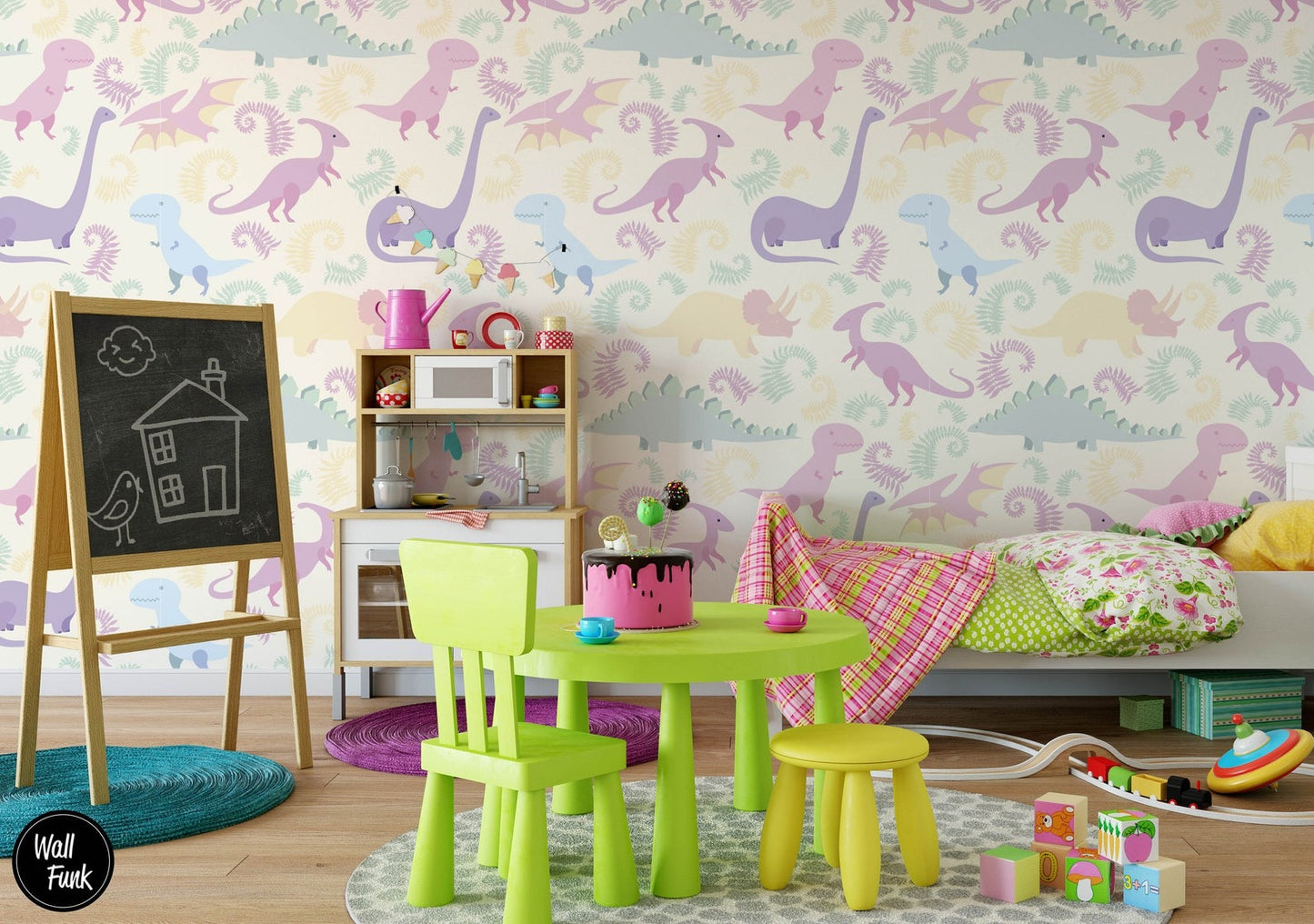 Papel para paredes Mosaico jurassico para niña