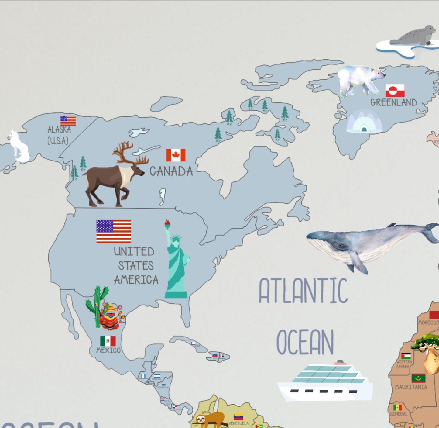 Calcomania Mapa mundi infantil con banderas