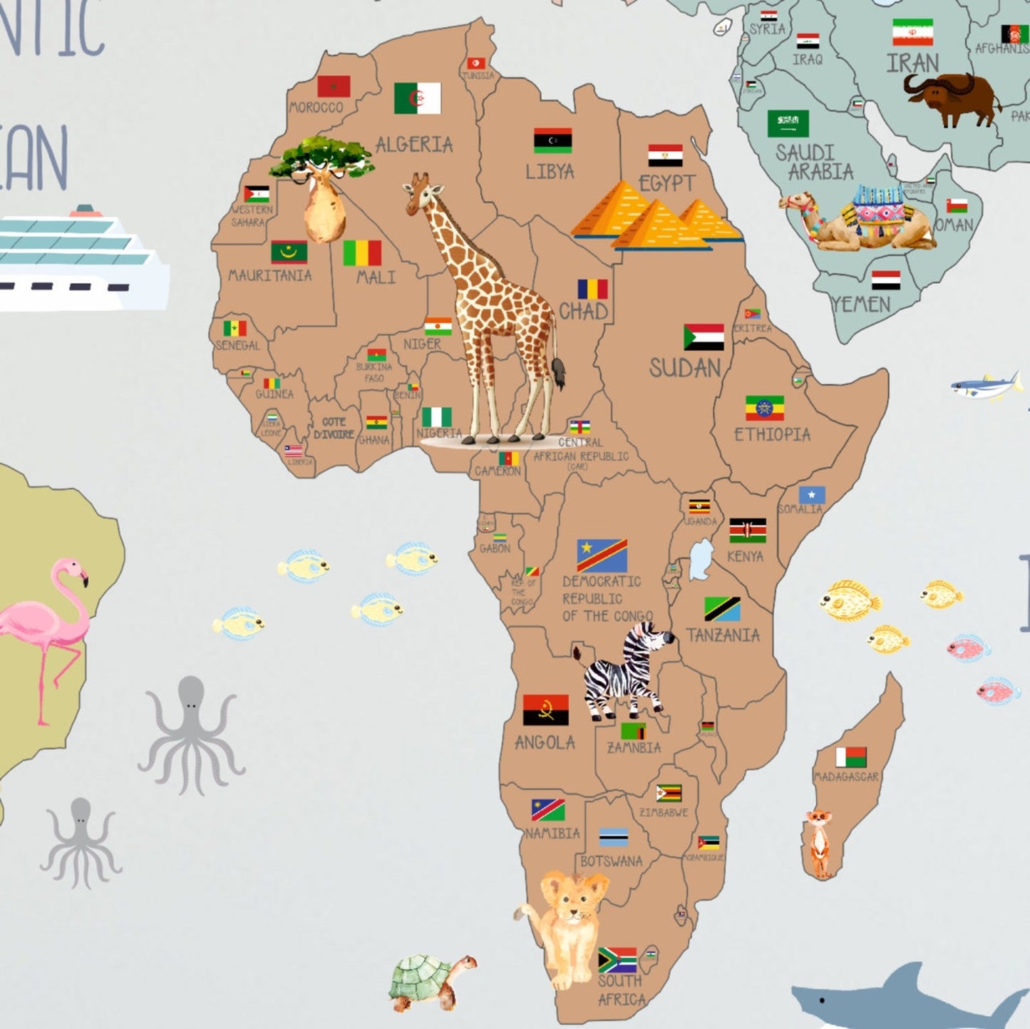Calcomania Mapa mundi infantil con banderas