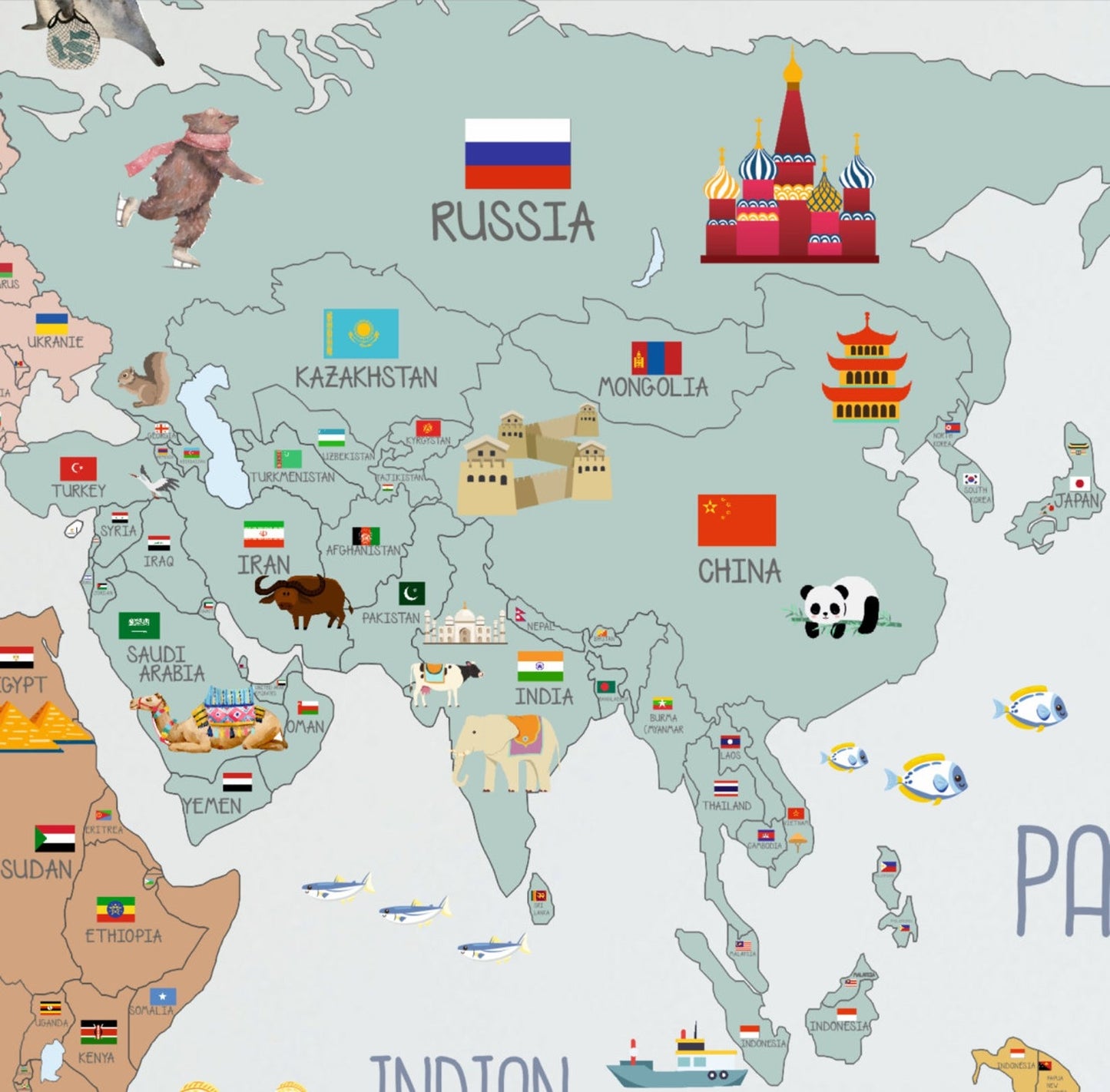 Calcomania Mapa mundi infantil con banderas