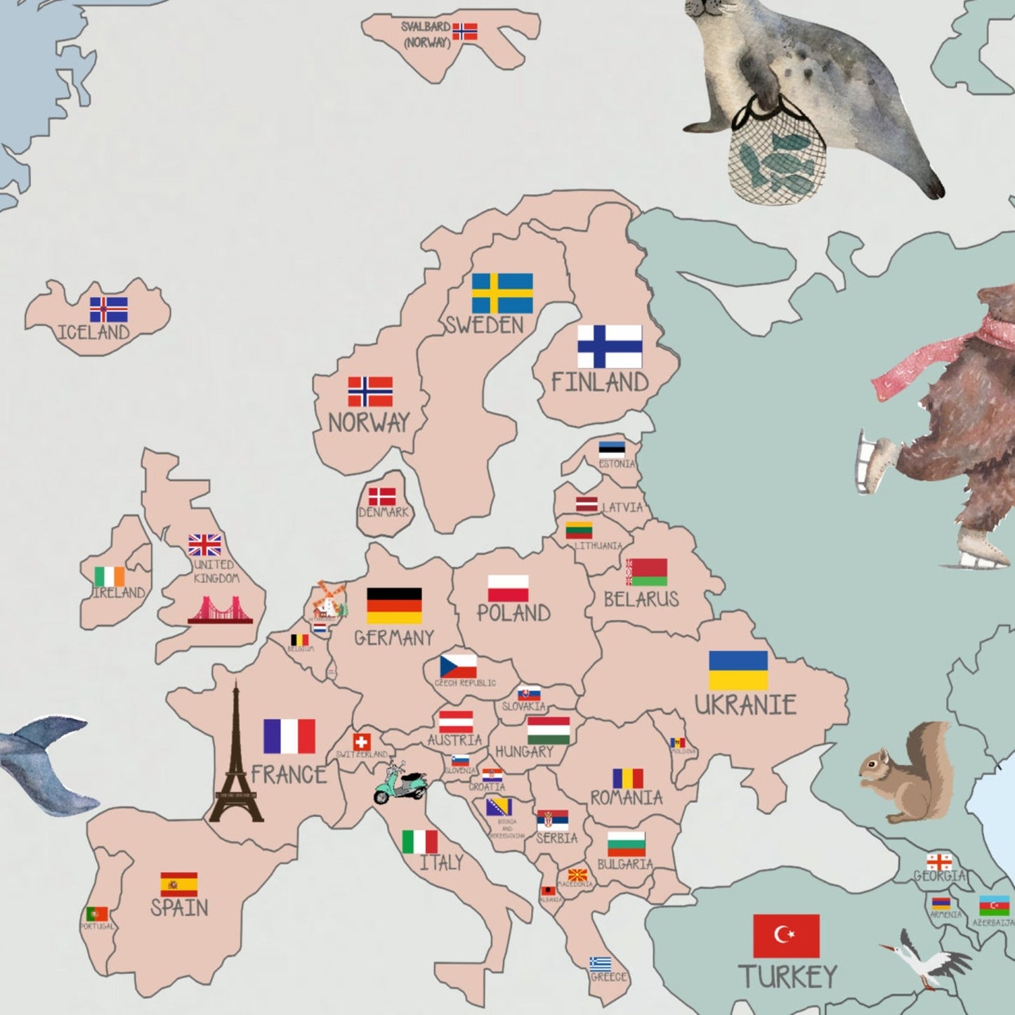 Calcomania Mapa mundi infantil con banderas