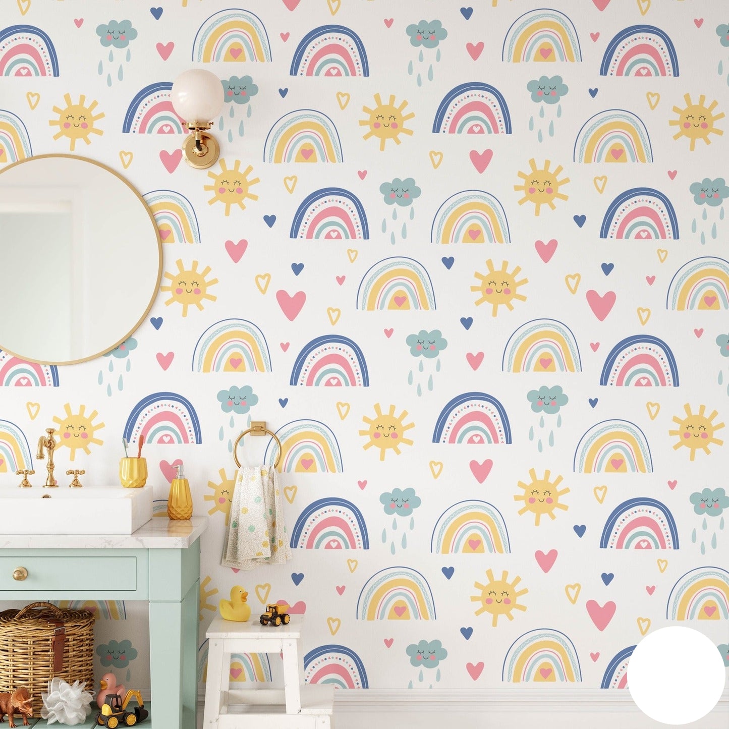 Papel para paredes mosaico Arcoiris con sol