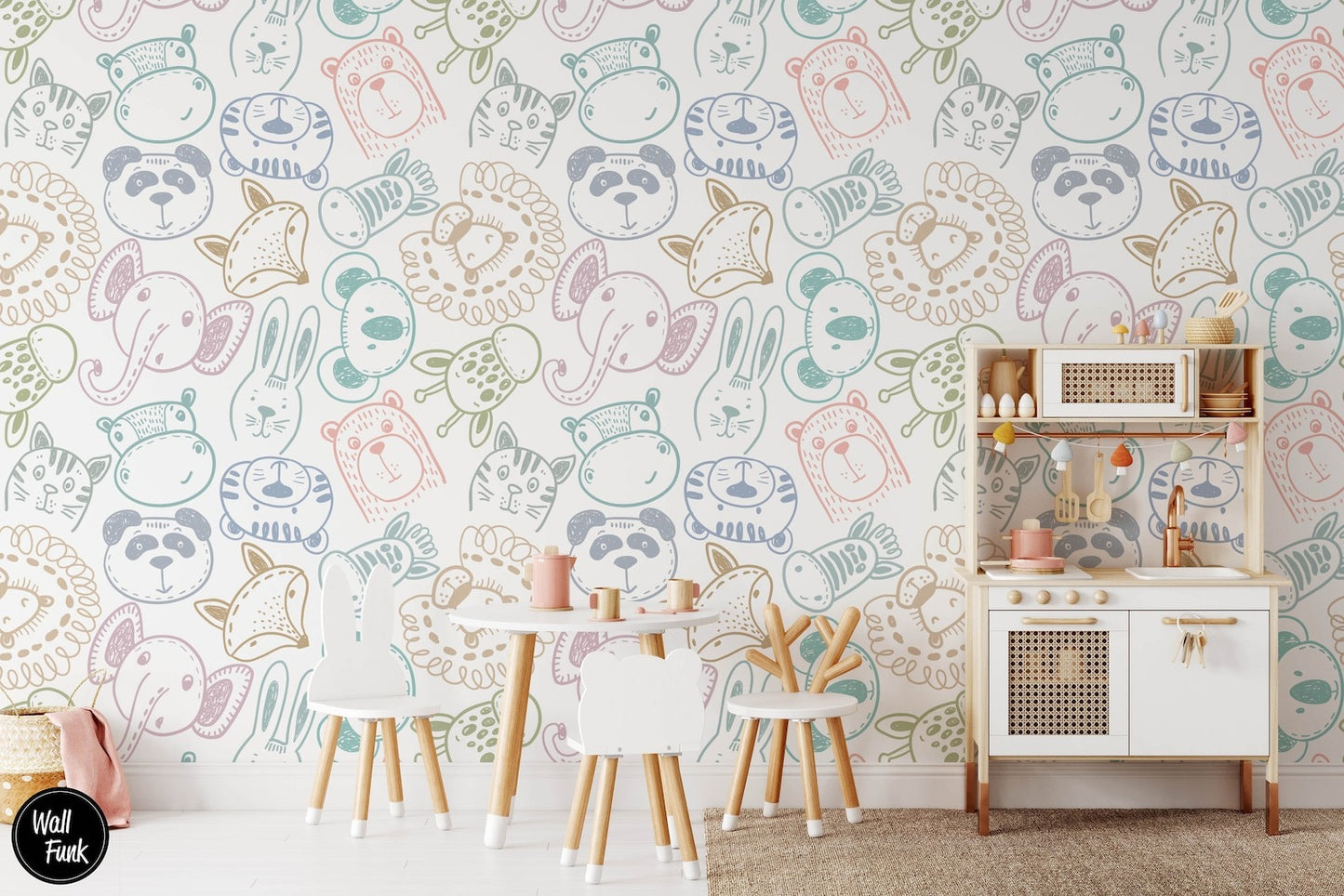 Papel para paredes Safari para niños, arte de pared de dormitorio de animales lindos.