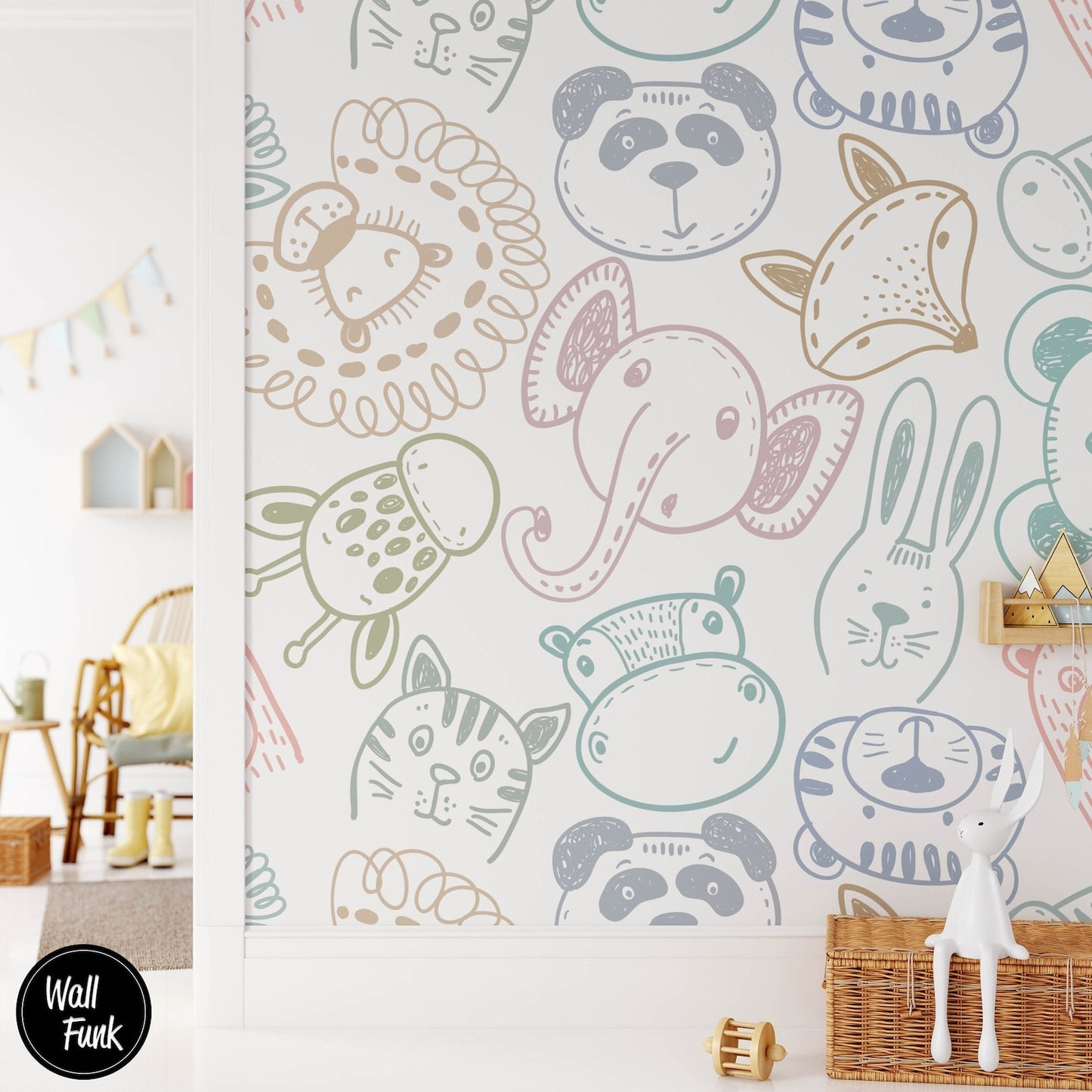 Papel para paredes Safari para niños, arte de pared de dormitorio de animales lindos.