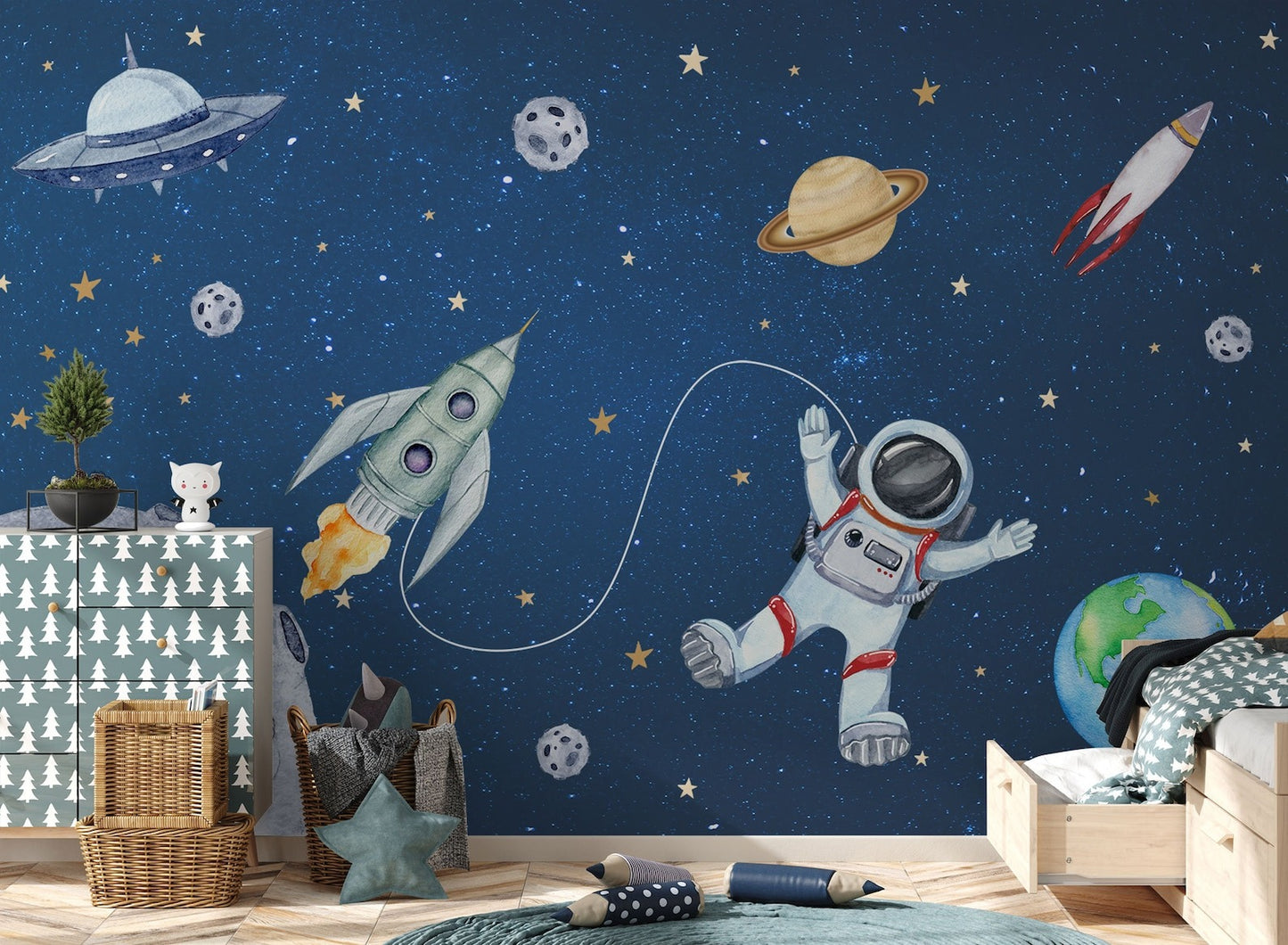 Papel para paredes arte astronauta en acuarela