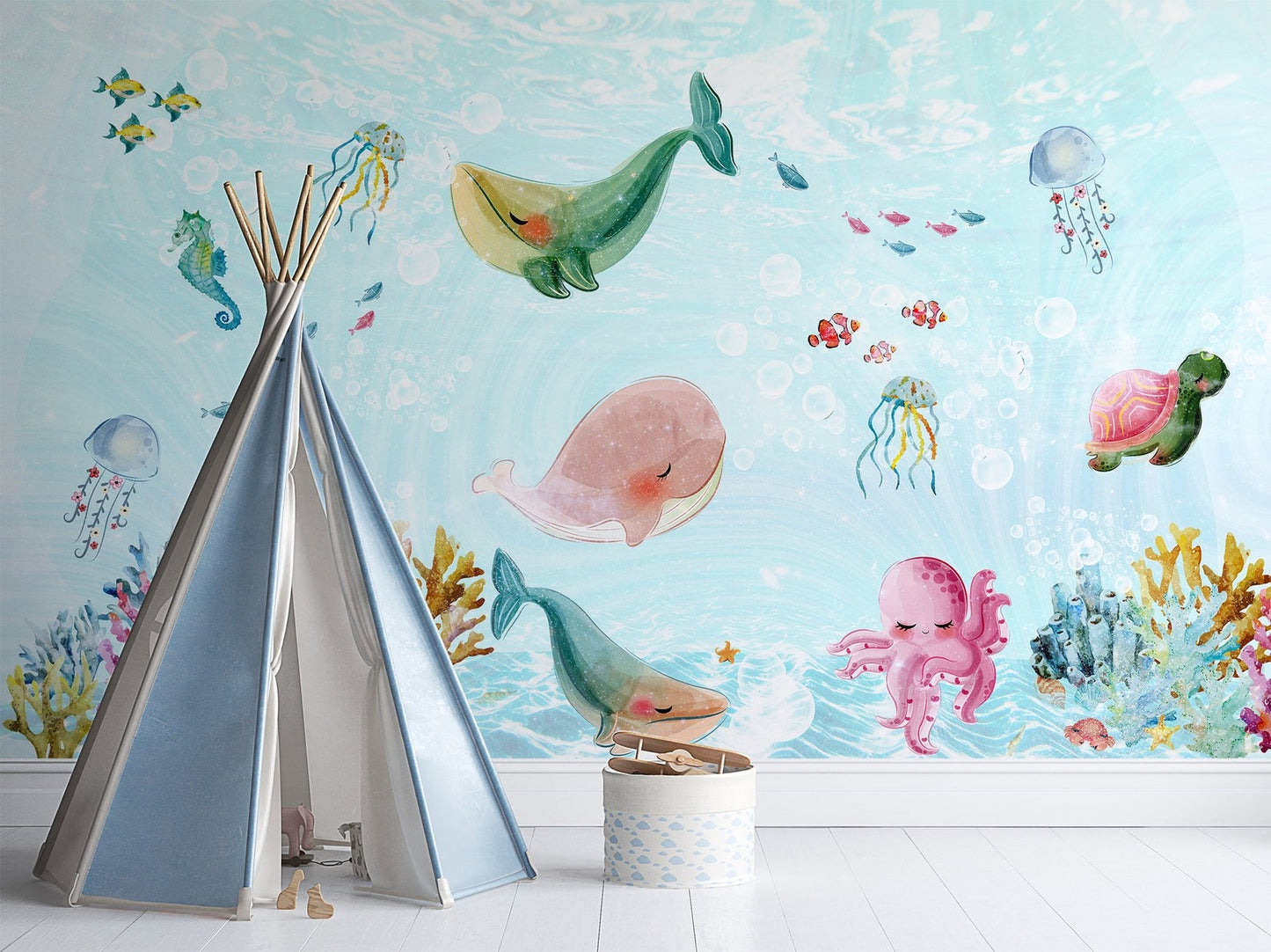 Papel para paredes Fondo Marino animales Coquetos