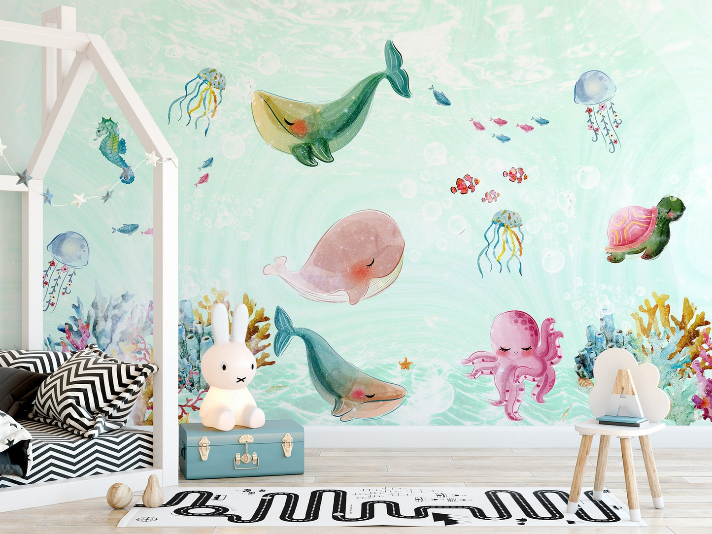 Papel para paredes Fondo Marino animales Coquetos